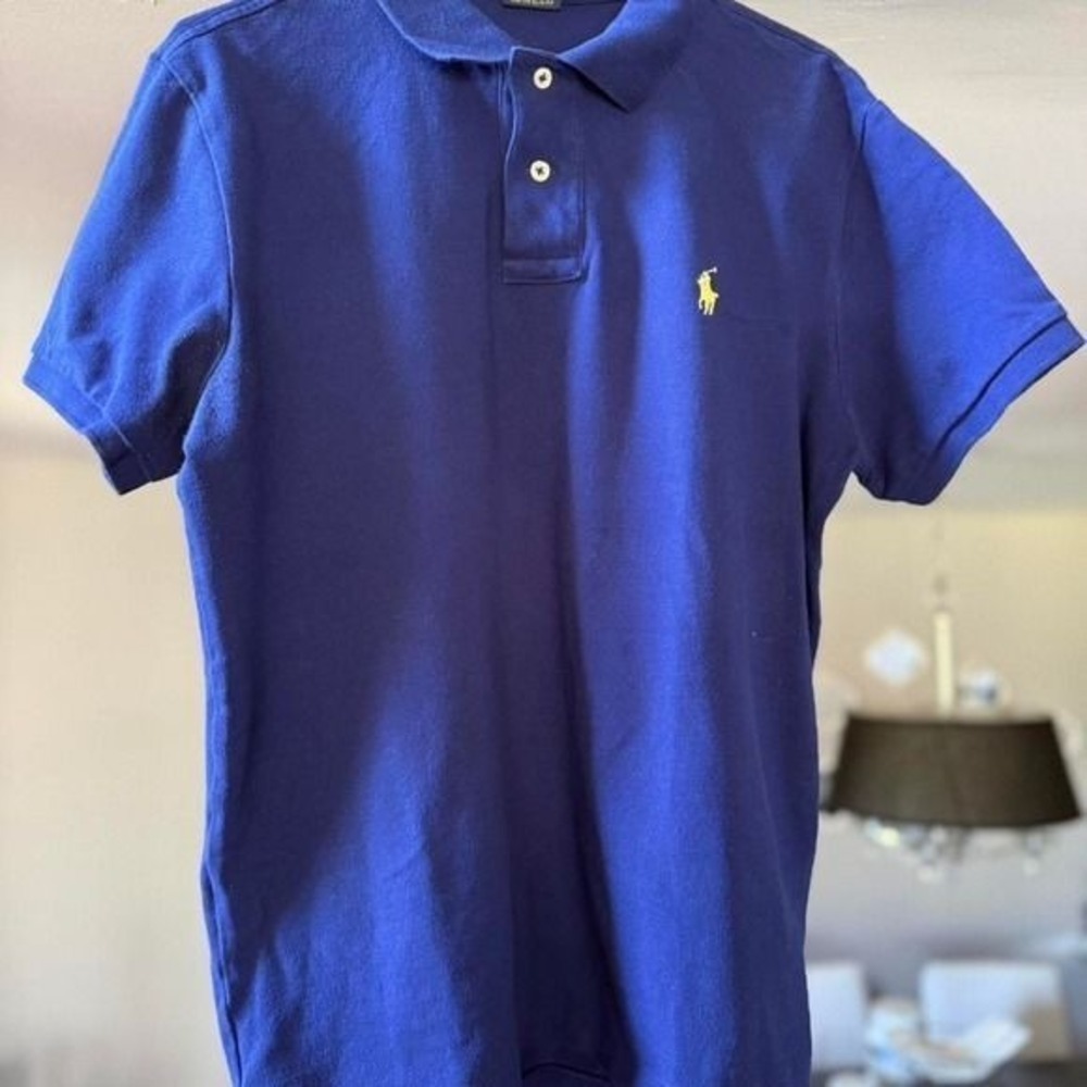 Vintage Style Polo Ralph Lauren Royal Blue Polo Shirt Custom Slim Fit Medium‎